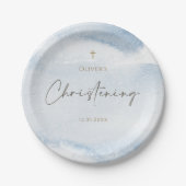 Blaue Wasserfarbe-Jungen-Tauf-Papierplatten Pappteller (Vorderseite)