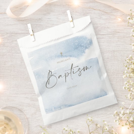 Blaue Wasserfarbe Jungen Taufgeschenktasche Geschenktütchen (Ausgeschnitten)