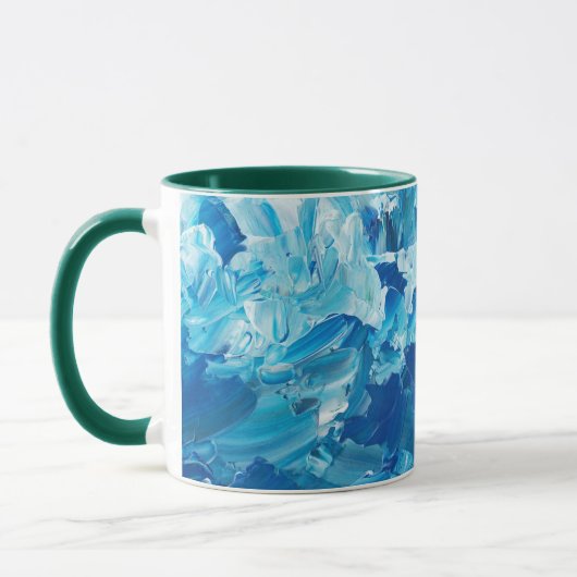 Blaue Wasserfarbe-Kaffeetasse mit grünem Griff Tasse (Links)