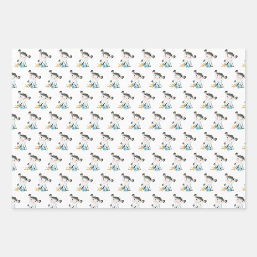 Blaue Wasserfarbe Kleine Kuh Geschenkpapier Set (Vorderseite 3)