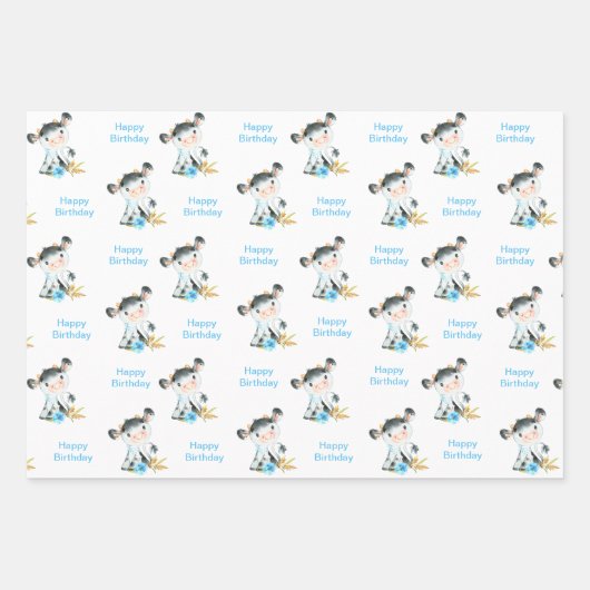 Blaue Wasserfarbe Kleine Kuh Geschenkpapier Set (Vorderseite 2)