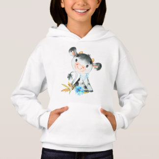 Blaue Wasserfarbe Kleine Kuh Hoodie
