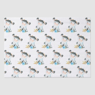 Blaue Wasserfarbe Kleine Kuh Seidenpapier