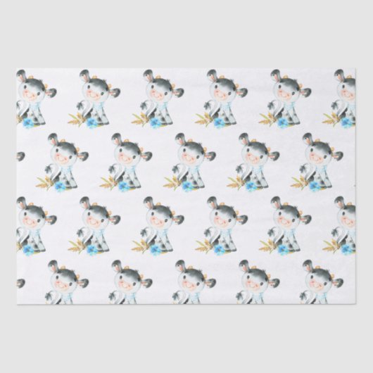 Blaue Wasserfarbe Kleine Kuh Seidenpapier (Vorderseite)