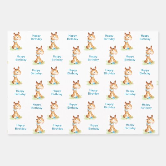 Blaue Wasserfarbe Kleines Pferd Geschenkpapier Set (Vorderseite 2)