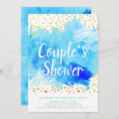 Blaue Wasserfarbe, Korallenriff Hochzeitspaare dus Einladung (Vorne/Hinten)