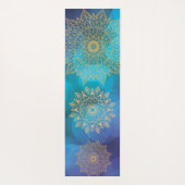 Blaue Wasserfarbe Kosmischer Boho Golden Mandala Yogamatte (Rückseite)