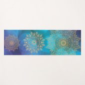 Blaue Wasserfarbe Kosmischer Boho Golden Mandala Yogamatte (Vorderseite (Horizontal))