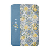 Blaue Wasserfarbe-Limonen-Monogramm Gelb Badematte (Vorderseite Vertikal)