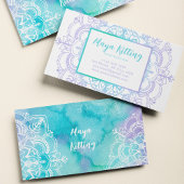 Blaue Wasserfarbe Mandala Elegante Damask Blumente Visitenkarte