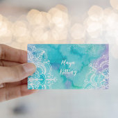 Blaue Wasserfarbe Mandala Elegante Damask Blumente Visitenkarte