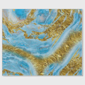 Blaue Wasserfarbe Marmor & Goldfolie Geschenkpapier (Flach)