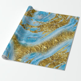 Blaue Wasserfarbe Marmor & Goldfolie Geschenkpapier