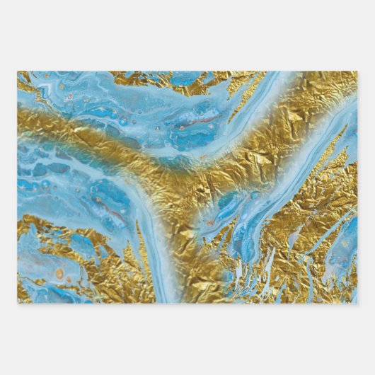 Blaue Wasserfarbe Marmor & Goldfolie Geschenkpapier Set (Vorderseite 2)