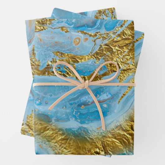 Blaue Wasserfarbe Marmor & Goldfolie Geschenkpapier Set (Beispiel)