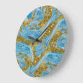 Blaue Wasserfarbe Marmor & Goldfolie Große Wanduhr (Winkel)
