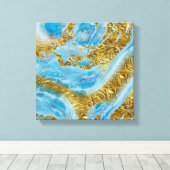 Blaue Wasserfarbe Marmor & Goldfolie Leinwanddruck (Insitu (Holzboden))