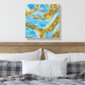 Blaue Wasserfarbe Marmor & Goldfolie Leinwanddruck (Insitu (Schlafzimmer))
