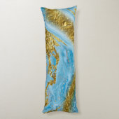 Blaue Wasserfarbe Marmor & Goldfolie Seitenschläferkissen (Rückseite (Vertikal))