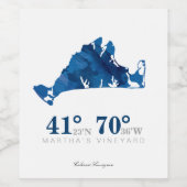 Blaue Wasserfarbe Marthas Weinkarte Koordinaten Weinetikett (Einzelnes Label)