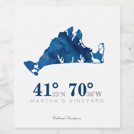 Blaue Wasserfarbe Marthas Weinkarte Koordinaten Weinetikett (Einzelnes Label)