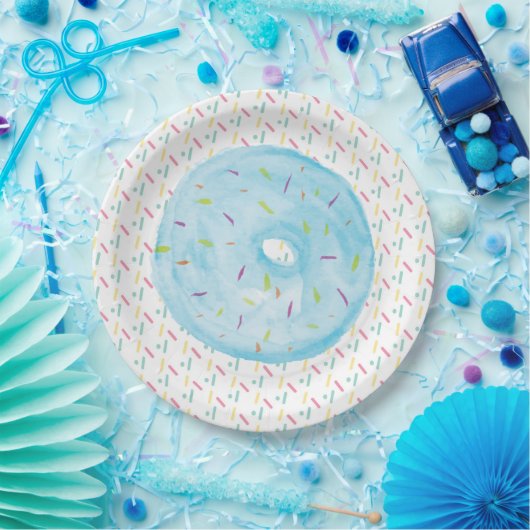 Blaue Wasserfarbe Mattiert Donut und Sprinklen Pappteller (Party)