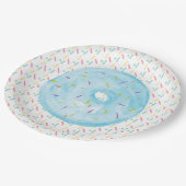 Blaue Wasserfarbe Mattiert Donut und Sprinklen Pappteller (Schrägansicht)