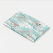 Blaue Wasserfarbe Meer Schildkröte und Name Post-it Klebezettel (angewinkelt)