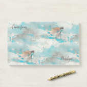 Blaue Wasserfarbe Meer Schildkröte und Name Post-it Klebezettel (Auf Schreibtisch)