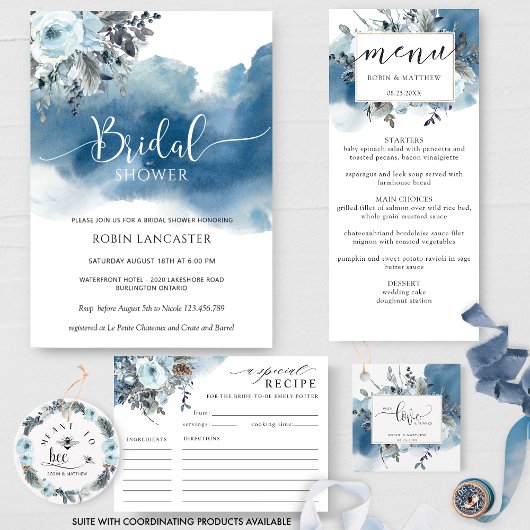 Blaue Wasserfarbe mit Brautparty/Brunch Einladung