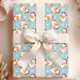 Blaue Wasserfarbe mit dem Gesicht von Santa Claus  Geschenkpapier