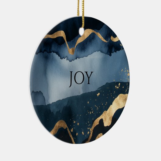 Blaue Wasserfarbe mit Goldflecken Keramik Ornament (Rechts)