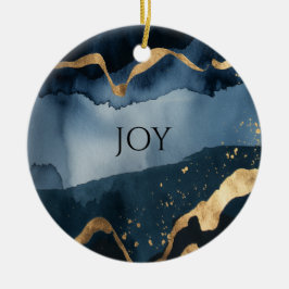 Blaue Wasserfarbe mit Goldflecken Keramik Ornament