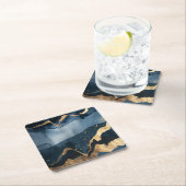 Blaue Wasserfarbe mit Goldflecken Rechteckiger Pappuntersetzer (Vor Ort)