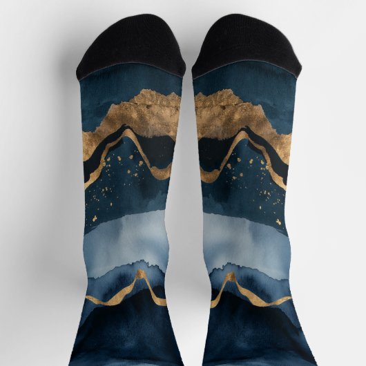 Blaue Wasserfarbe mit Goldflecken Socken (Oben)