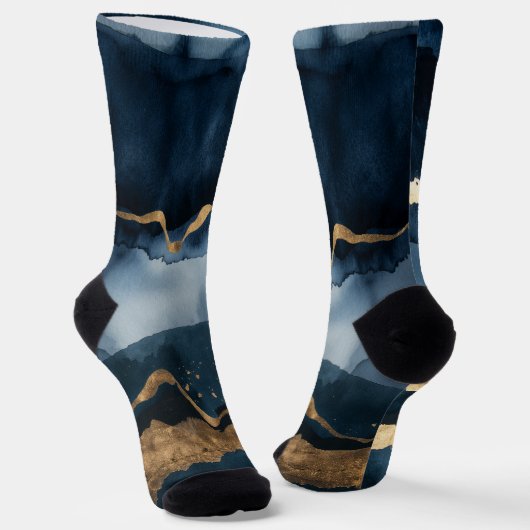 Blaue Wasserfarbe mit Goldflecken Socken (Gewinkelt)