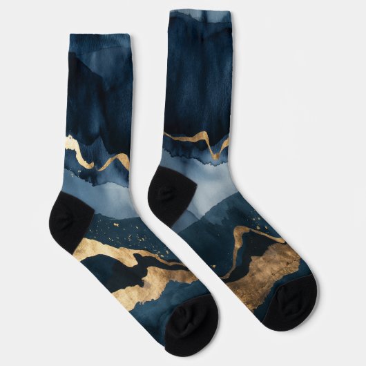 Blaue Wasserfarbe mit Goldflecken Socken (Rechts)