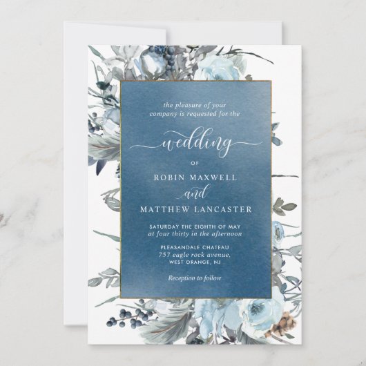 Blaue Wasserfarbe mit Hochzeit von Blauen Flüssen Einladung (Vorderseite)