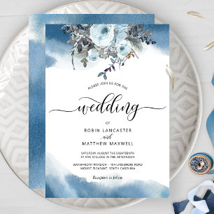 Blaue Wasserfarbe mit Hochzeit von Blauen Flüssen Einladung