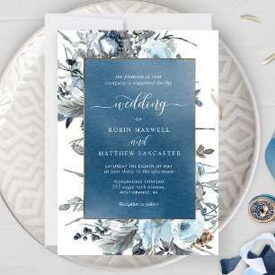 Blaue Wasserfarbe mit Hochzeit von Blauen Flüssen Einladung