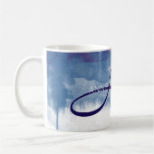 Blaue Wasserfarbe mit Name und Anfangsbezeichnung  Kaffeetasse (Links)