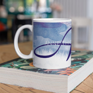 Blaue Wasserfarbe mit Name und Anfangsbezeichnung  Kaffeetasse