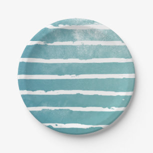 Blaue Wasserfarbe Moderne Linien Muster Pappteller