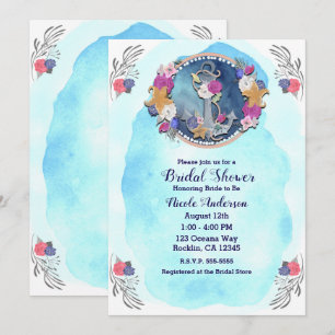 Blaue Wasserfarbe Moderne Nautilische Blumen Anker Einladung