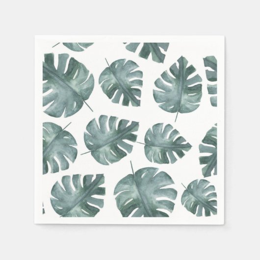 Blaue Wasserfarbe Monstera Muster Serviette (Vorderseite)