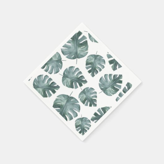Blaue Wasserfarbe Monstera Muster Serviette (Ecke)