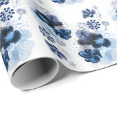 Blaue Wasserfarbe Original Orientale Blume Malerei Geschenkpapier (Rolleneckpunkt)