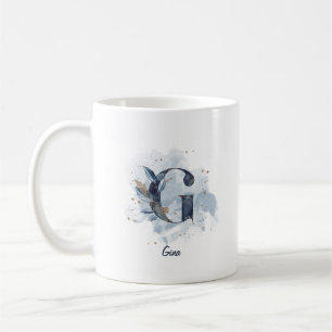 Blaue Wasserfarbe personalisierter Name Buchstabe  Kaffeetasse