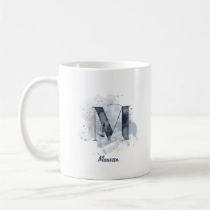 Blaue Wasserfarbe Personalisierter Name Buchstabe  Kaffeetasse