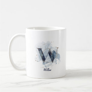 Blaue Wasserfarbe personalisierter Name Buchstabe  Kaffeetasse